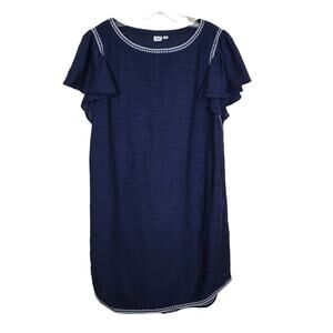 Gap Women's Mini Dress Boat Neck Round Hem Short Flutter Sleeves Blue Medium